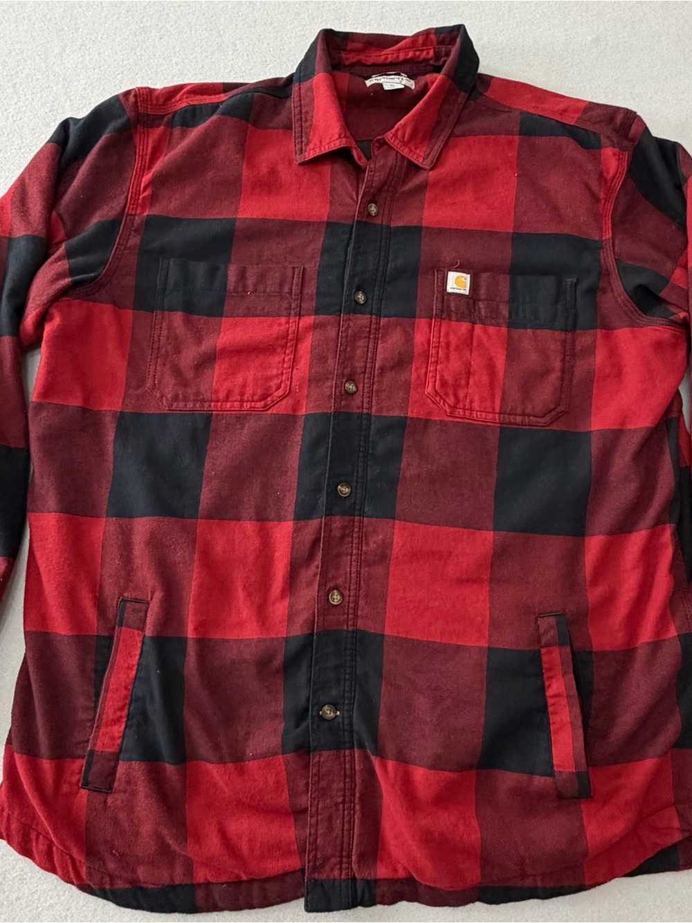 195/744 Carhartt Relaxed Fit Flannel Shirt Jacket Red Black Plaid Men’s XL